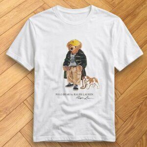 Polo Bear Ralph Lauren Reprint T-Shirt Bear With Dog Graphic White Tee